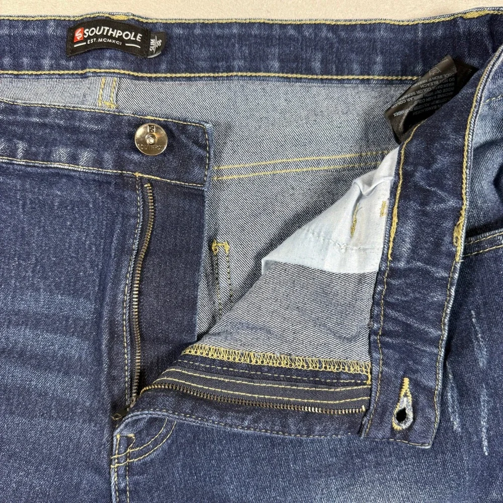 Y2K Southpole Denim Biker Shorts‎ Mens 38 Blue Slim Moto Distressed Streetwear